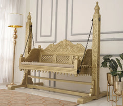 Handmade Indian Furniture Solid Hard Wood Swing Daybed in Golden Finish