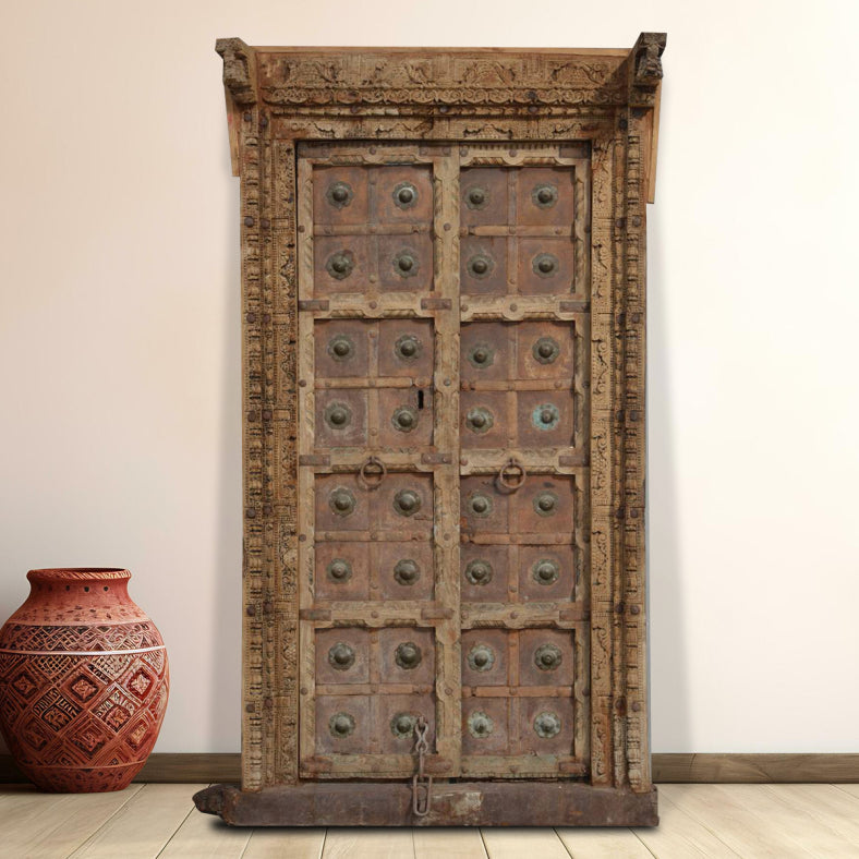 Indian Vintage Antique Hand Carved Solid Wooden Door 29