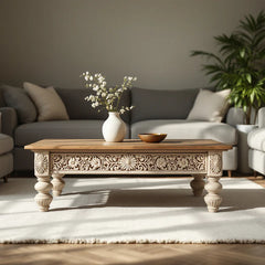 Indian Vintage Hand Carved Solid Wood Coffee Table C122
