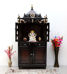 Large Sized Handmade Solid Wood Home Temple In Brown