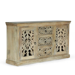 Indian Handmade Solid Wood 2 Door & 3 Drawers Carved Sideboard