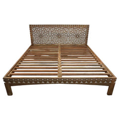 Indian Hand Carved Solid Wood King Sized Bed Brown 101