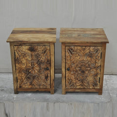 PARIS Carved Pair of Bedsides Natural A