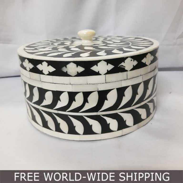 Real Bone Inlay Designer Luxury Jewellery Box Gift Storage Black