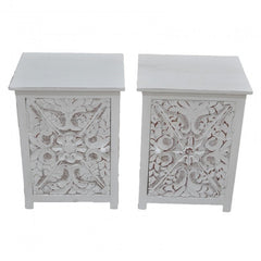 PARIS Carved Solid Wood Pair of Bedsides White B