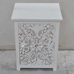 PARIS Carved Solid Wood Pair of Bedsides White B