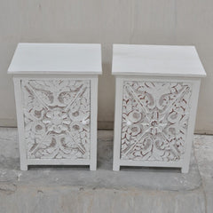 PARIS Carved Solid Wood Pair of Bedsides White B