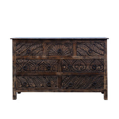 Mughal Garden Hand Carved Reclaimed Wood 7 Drawer Rustic Dresser