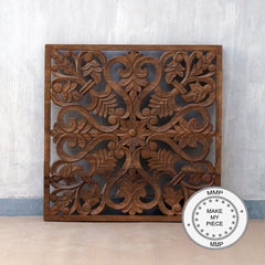 Dynasty Hand Carved Indian Solid Wood Wall Decorative Carved Panel Brown