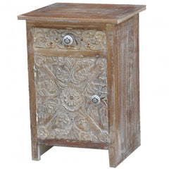 Paris Solid Wood Carved Whitewash Bedside