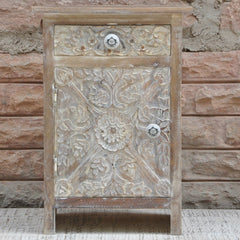 Paris Solid Wood Carved Whitewash Bedside