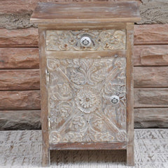 Paris Solid Wood Carved Whitewash Bedside