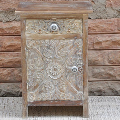 Paris Solid Wood Carved Whitewash Bedside