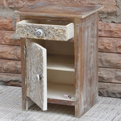 Paris Solid Wood Carved Whitewash Bedside