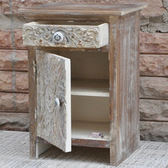 Paris Solid Wood Carved Whitewash Bedside