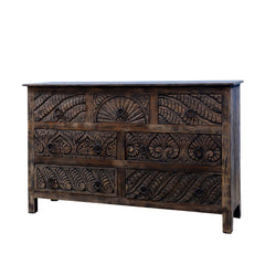 Mughal Garden Hand Carved Reclaimed Wood 7 Drawer Rustic Dresser