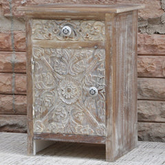 Paris Solid Wood Carved Whitewash Bedside