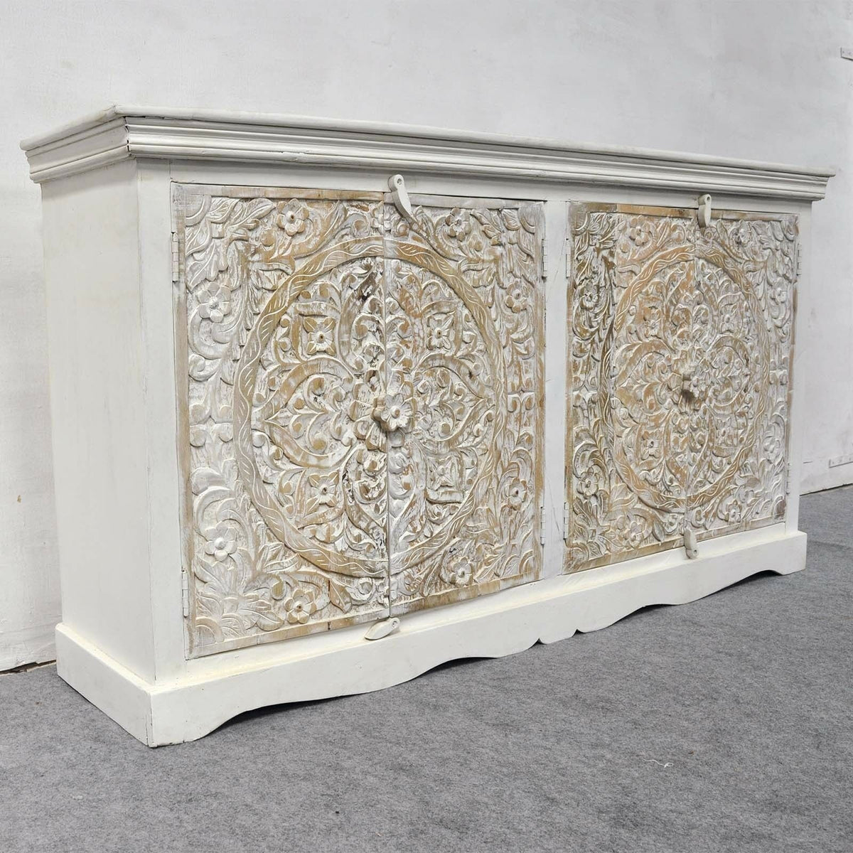 Paris INDIAN hand Carved console Sideboard White