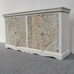 Paris INDIAN hand Carved console Sideboard White