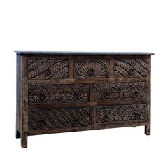 Mughal Garden Hand Carved Reclaimed Wood 7 Drawer Rustic Dresser