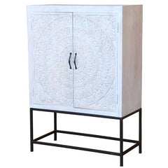 Mandala Hand Carved Solid Wood Tall Cabinet 42x90x130cm