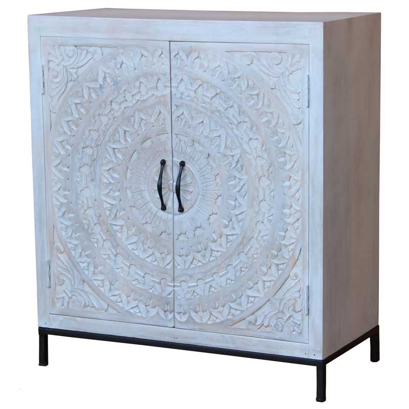 Mandala Hand Carved Solid Wood Sideboard 85x40x95cm