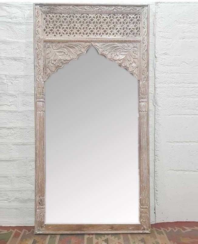 Mehrab Hand Carved Indian Solid Wood Long Mirror Frame 220cm