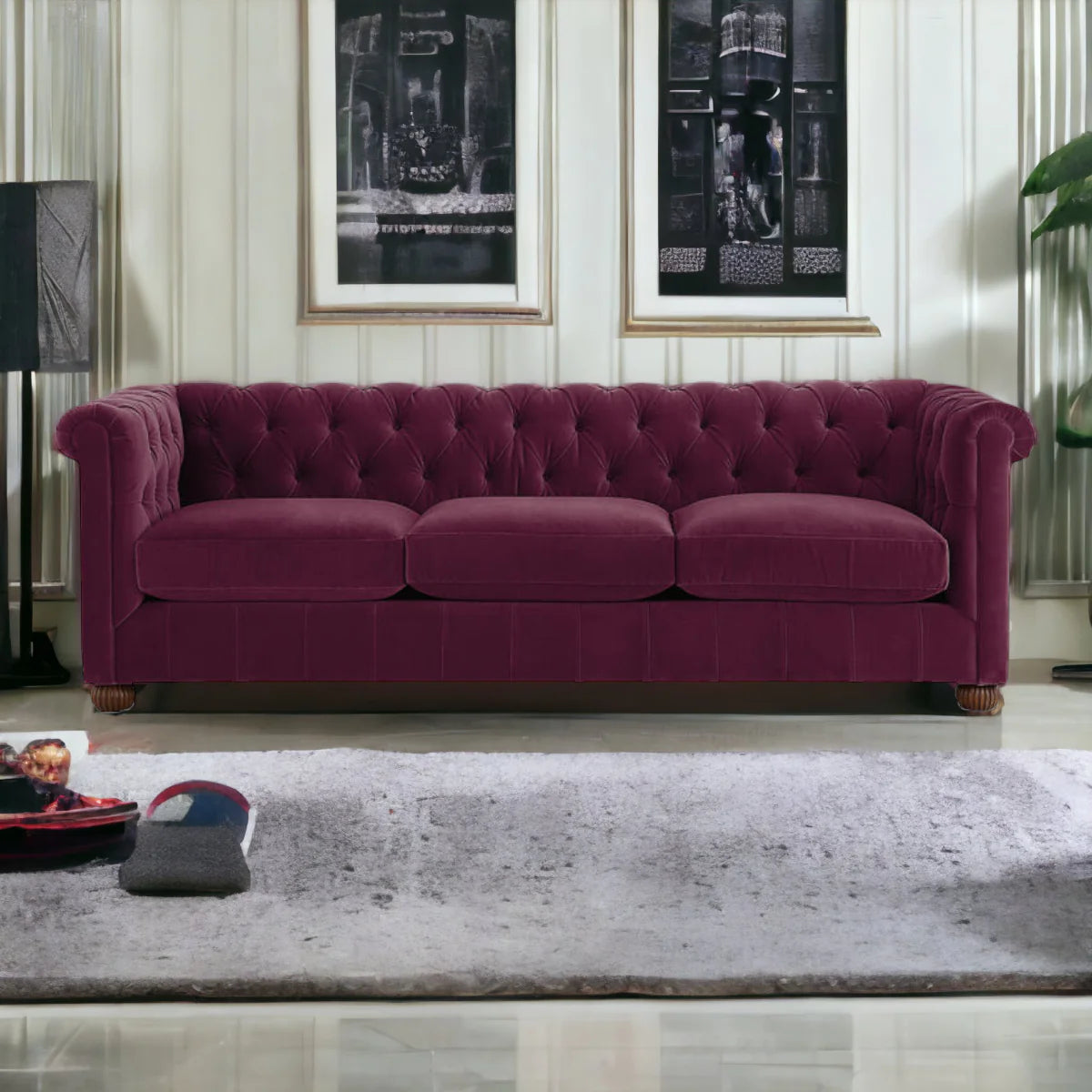 Chesterfield Brenna 3 Seater Solid Wood Fabric Sofa CHSE08