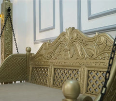 Handmade Indian Furniture Solid Hard Wood Swing Daybed in Golden Finish