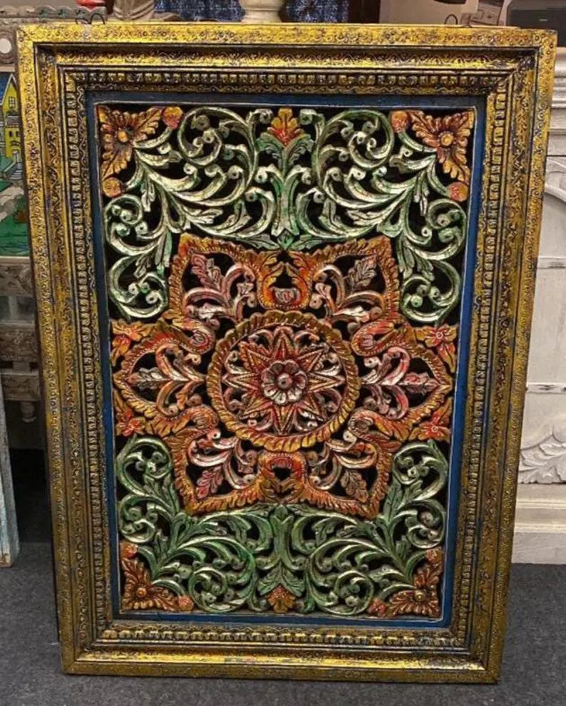 Hand Carved Painted Solid Wood Wall Hanging Panel 20