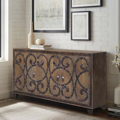 Hand Carved Solid Wood 3 Door Sideboard S82