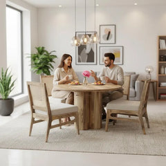 Hand Carved Solid Wood Round Dining Table Set 26