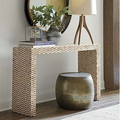 Maaya Bone inlay Brown White Geometry Console Hall Table