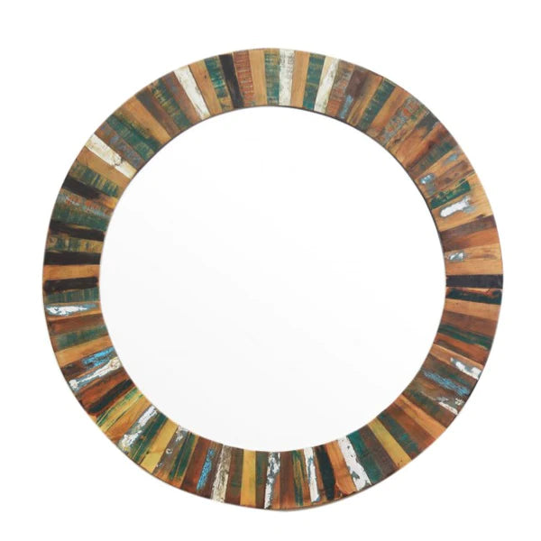 Nirvana Reclaimed Wood Round Wall Mirror Frame 65x3x65Cm