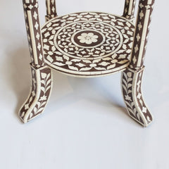 Maaya Bone Inlay Round Side Table Black White Floral