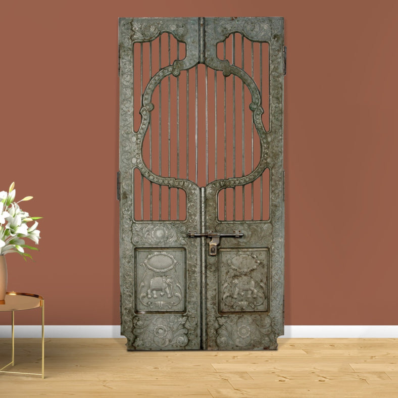 Indian Vintage Antique Handcrafted Wooden Brass Fitted Door 62