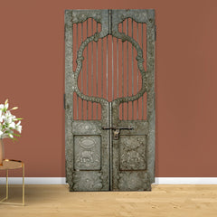 Indian Vintage Antique Handcrafted Wooden Brass Fitted Door 62
