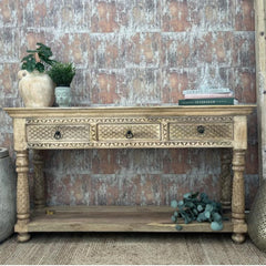 French Provincial Style Pillar Console Table Natural