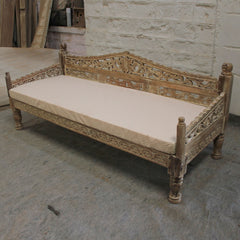 Mughal Garden Hand Carved Balinese Daybed Limewash L