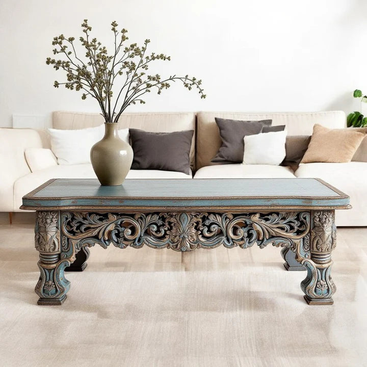 Indian Vintage Hand Carved Solid Wood Coffee Table C123