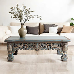 Indian Vintage Hand Carved Solid Wood Coffee Table C123