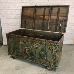 Vintage Hand Painted Indian Solid Wood Merchants Chest Storage Box