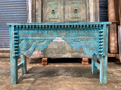 Mehrab Hand Carved Solid Wood Console Table Blue