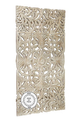 Dynasty Hand Carved Indian Solid Wood Oriental Carved Panel White