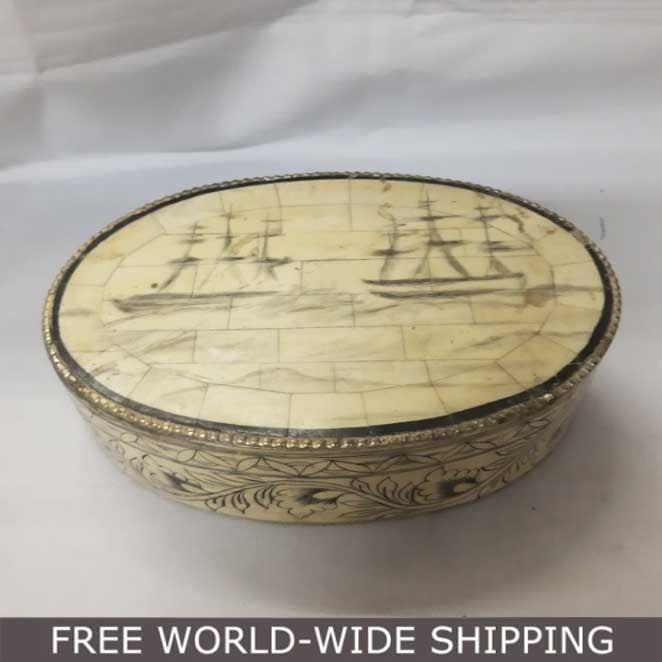 Real Bone Inlay Oval Designer Luxury Jewellery Box Gift Storage Yellow D