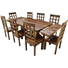 Rustic Hardwood Double-X Pedestal Extendable Dining Table Chair Set