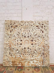 Floral Beautiful Hand Carved Indian Solid Wood Bed Panel / Bed Head 20% White Wash 200x200cm