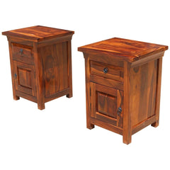 Afton Rustic Farmhouse Solid Wood 1 Drawer Nightstand Cabinet Set of 2