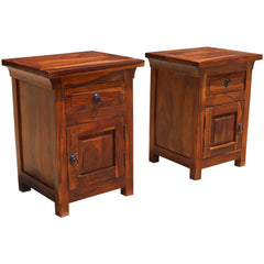 Afton Rustic Farmhouse Solid Wood 1 Drawer Nightstand Cabinet Set of 2