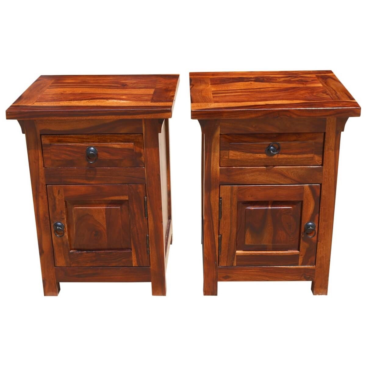 Afton Rustic Farmhouse Solid Wood 1 Drawer Nightstand Cabinet Set of 2